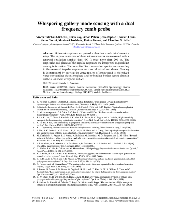 (PDF) Whispering gallery mode sensing with a dual frequency comb probe