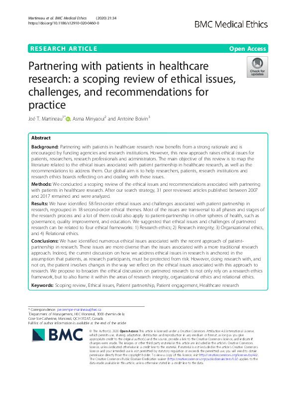 (PDF) Partnering with patients in healthcare research: a scoping review ...
