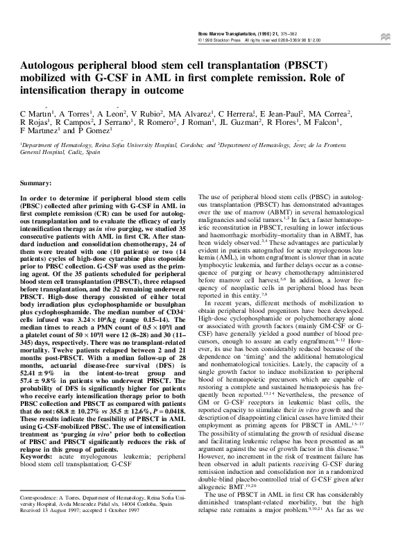 (PDF) Autologous peripheral blood stem cell transplantation for ...