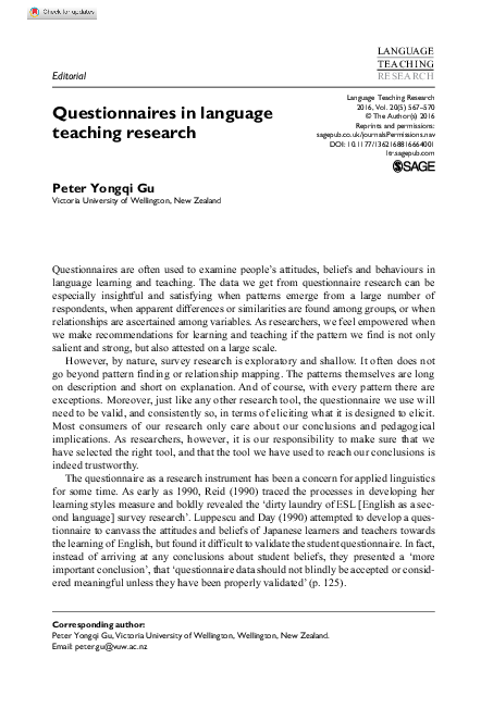 (PDF) Questionnaires in language teaching research