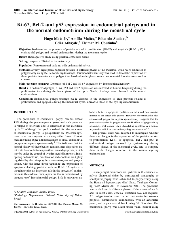 (PDF) Ki-67, Bcl-2 and p53 expression in endometrial polyps and in the ...