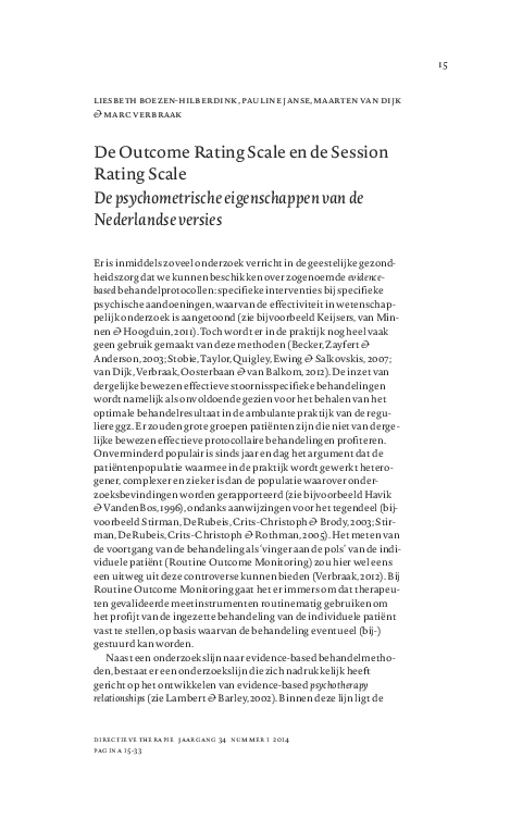 (PDF) De Outcome Rating Scale en de Session Rating Scale: De ...