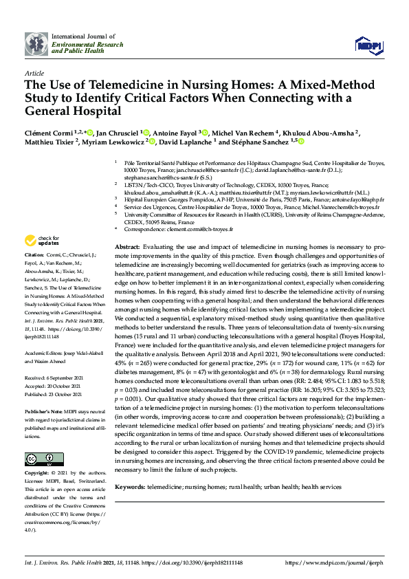 (PDF) The Use of Telemedicine in Nursing Homes: A Mixed-Method Study to ...