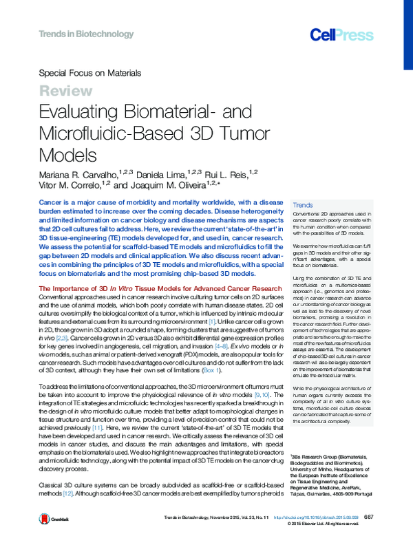 (PDF) 3D Tumor Models: Advances in Microfluidics