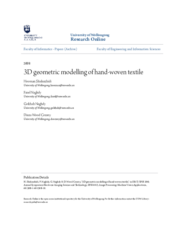 (PDF) 3D geometric modelling of hand-woven textile | Golshah Naghdy ...