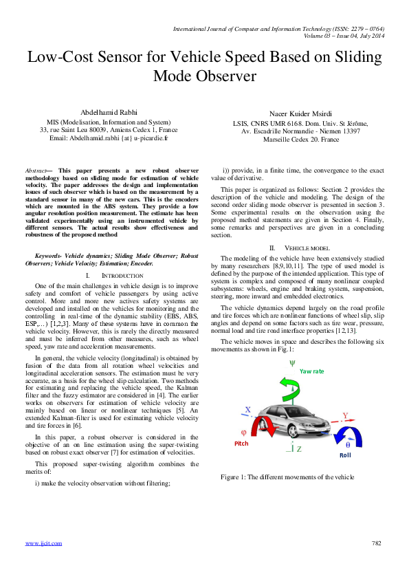 (PDF) LowCost Sensor for Vehicle Speed Based on Sliding Mode Observer