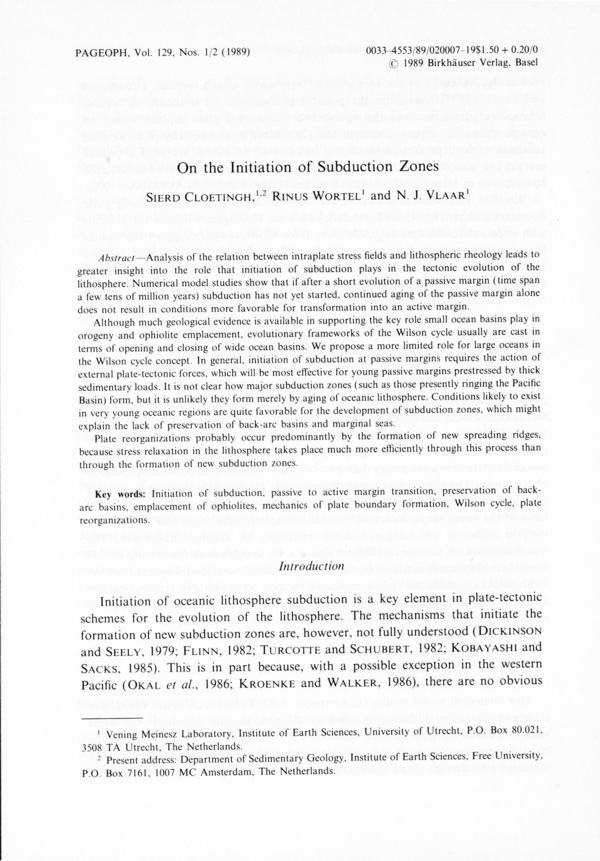 (PDF) On the Initiation of Subduction Zones