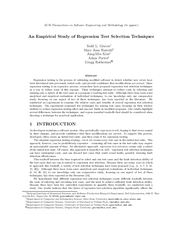 (PDF) An empirical study of regression test selection techniques