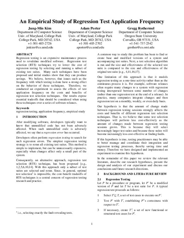 (PDF) An empirical study of regression test application frequency ...