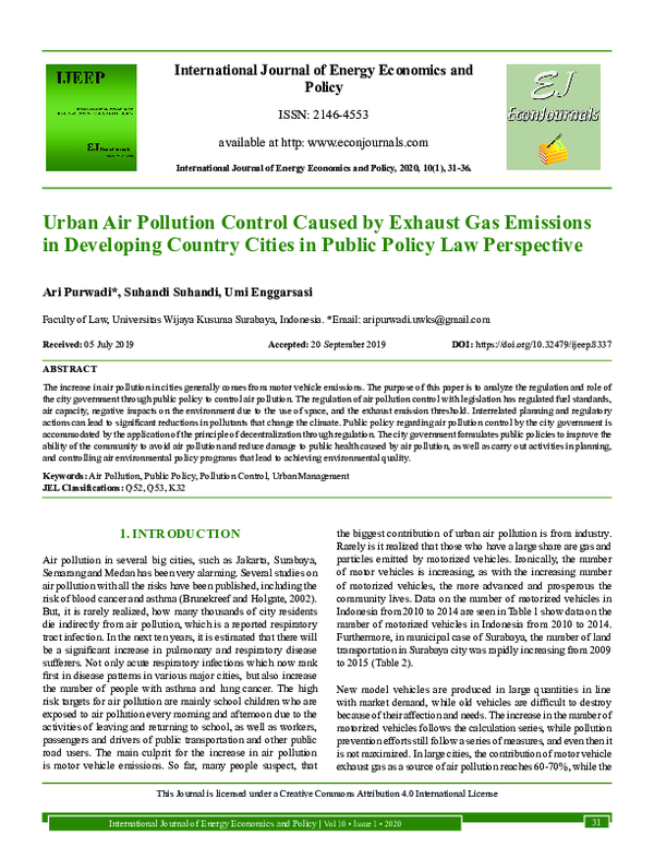 (PDF) Urban Air Pollution Control Caused by Exhaust Gas Emissions in ...