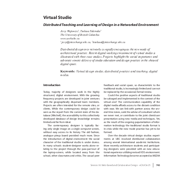 (PDF) Virtual Studio Distributed Teaching and Learning of Design in a ...