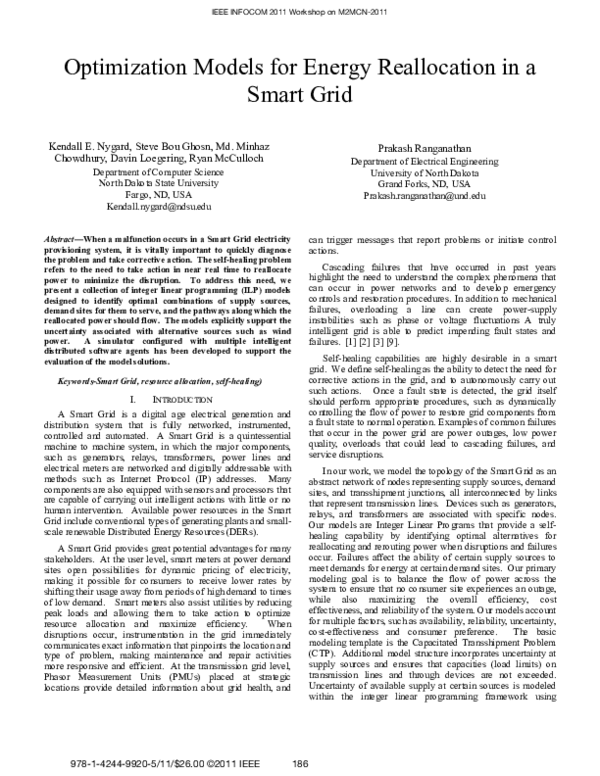 (PDF) Optimization models for energy reallocation in a smart grid