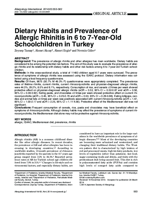 (PDF) Dietary Habits and Prevalence of Allergic Rhinitis in 6 to 7-Year ...