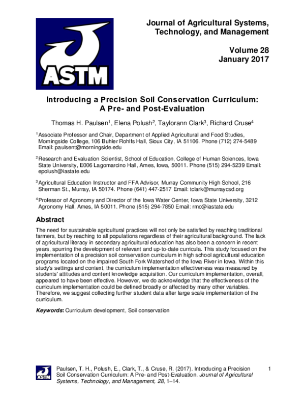 (PDF) Introducing a Precision Soil Conservation Curriculum: A Pre- and ...