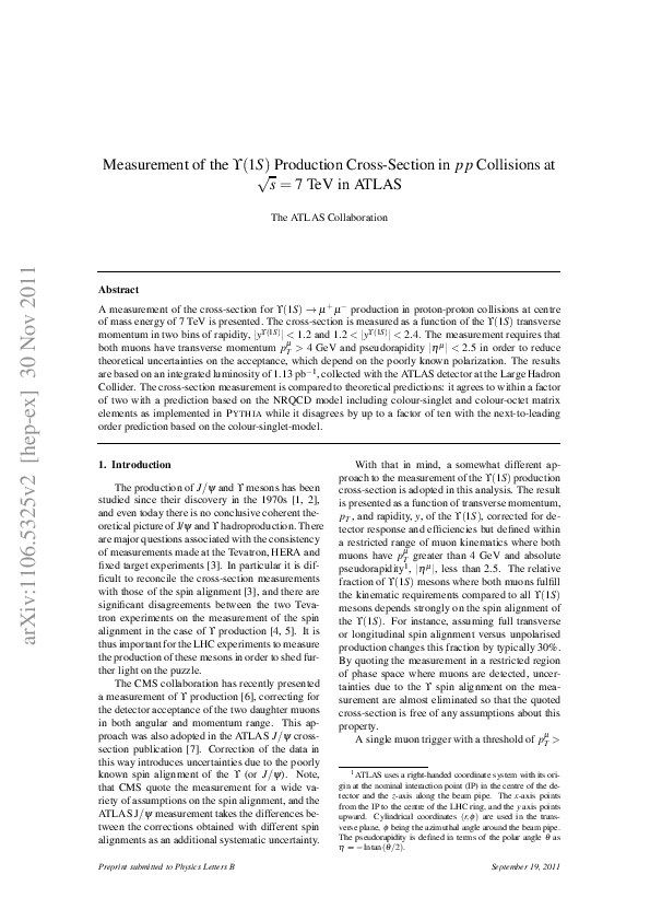 (PDF) Measurement of the Upsilon(1S) Production Cross-Section in pp ...