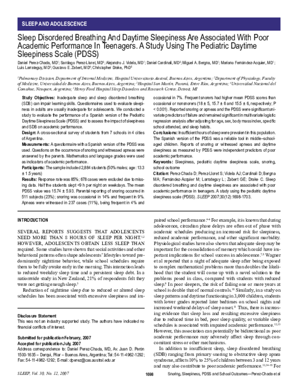 (PDF) Sleep disordered breathing and daytime sleepiness are associated ...