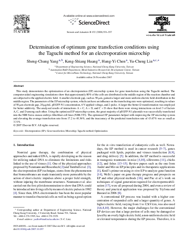 (PDF) Determination of optimum gene transfection conditions using the ...