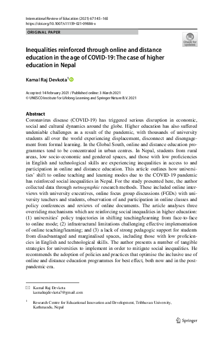 (PDF) Inequalities reinforced through online and distance education in ...