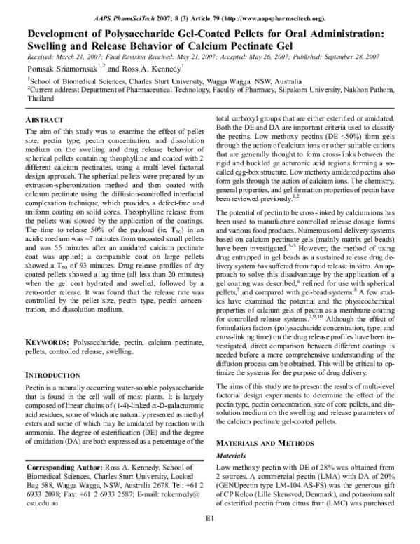 (PDF) Development of Polysaccharide GelCoated Pellets for Oral