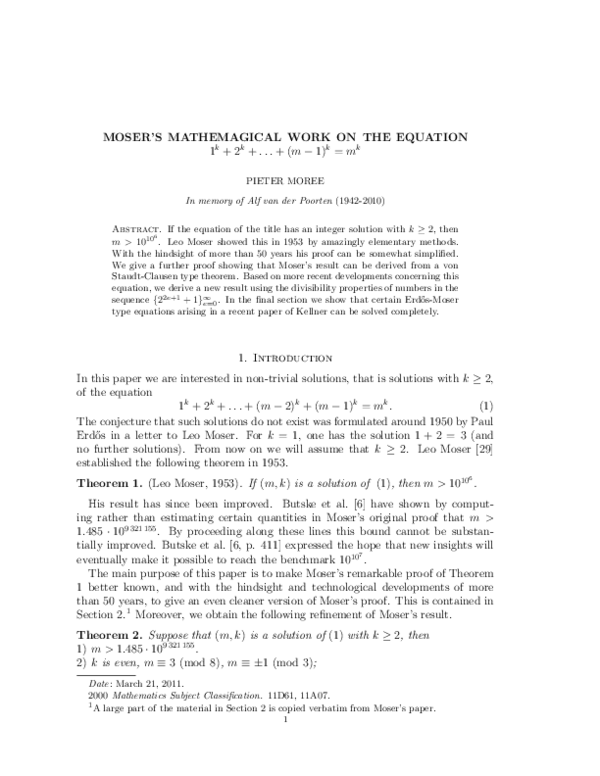 (PDF) The Erdős-Moser equation 1