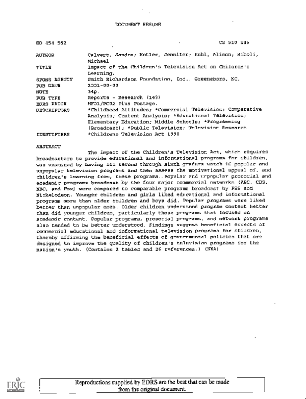 (PDF) Impact of the Children's Television Act on Children's Learning