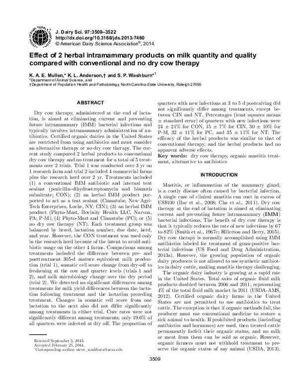 (PDF) Effect of 2 herbal intramammary products on milk quantity and ...
