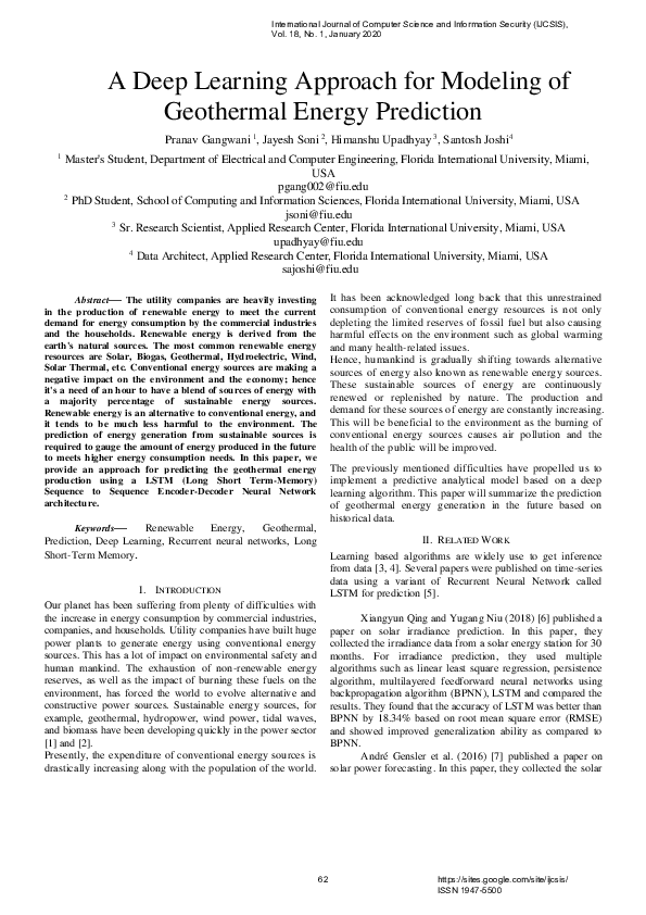 (PDF) A Deep Learning Approach for Modeling of Geothermal Energy Prediction