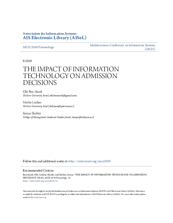 (PDF) The Impact of Information Technology on Admission Decisions