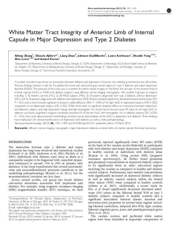 (PDF) White Matter Tract Integrity of Anterior Limb of Internal Capsule ...