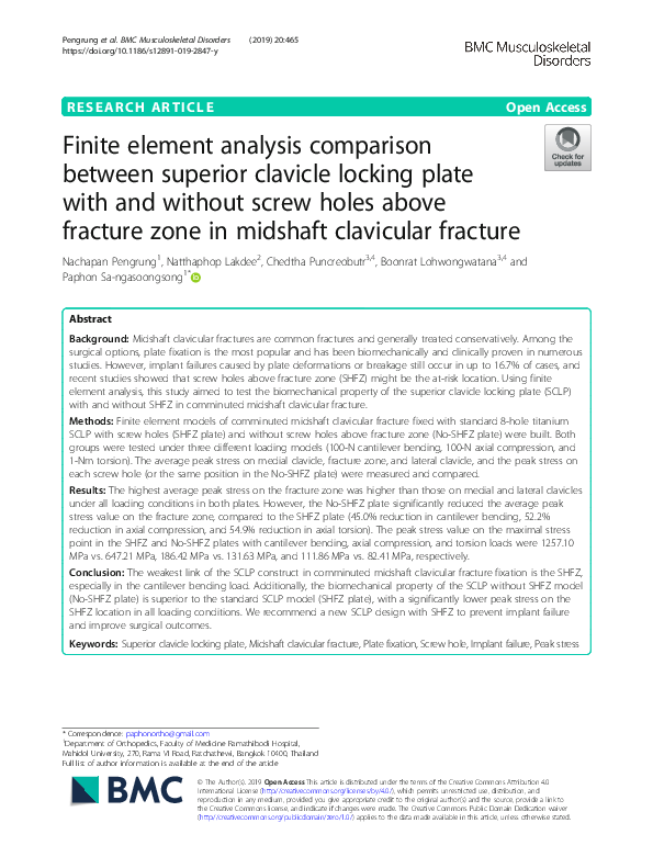 (PDF) Finite element analysis comparison between superior clavicle ...