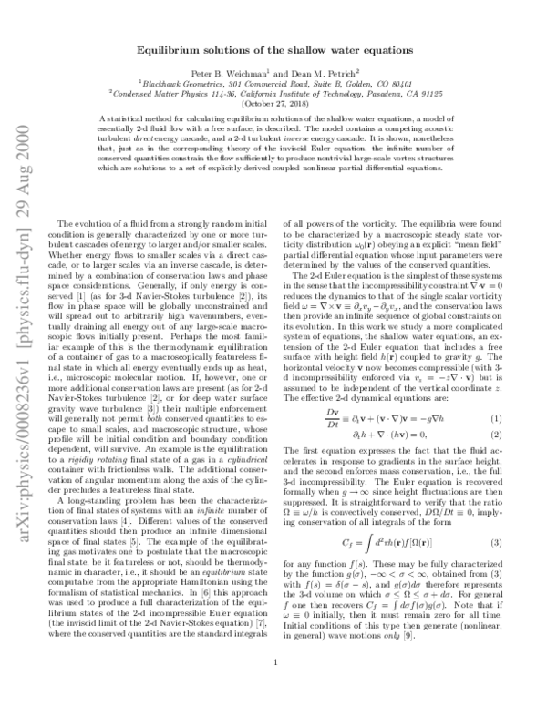 (PDF) Statistical Equilibrium Solutions of the Shallow Water Equations