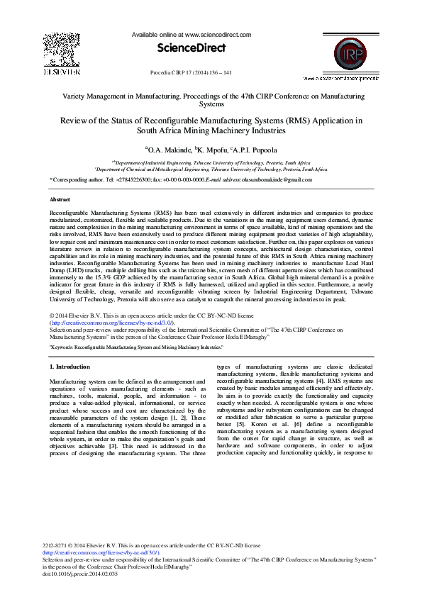 (PDF) Review of the Status of Reconfigurable Manufacturing Systems (RMS ...