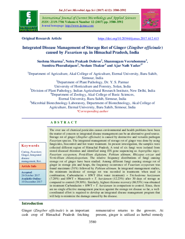 (PDF) Integrated Disease Management of Storage Rot of Ginger (Zingiber