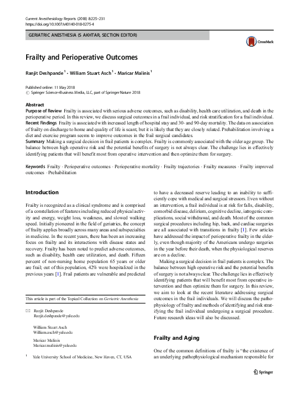 (PDF) Frailty and Perioperative Outcomes