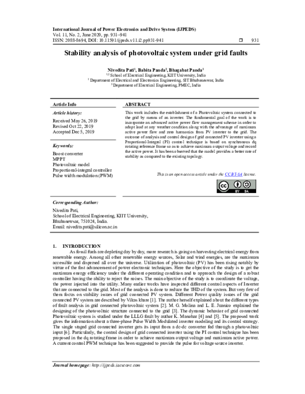 (PDF) Stability analysis of photovoltaic system under grid faults