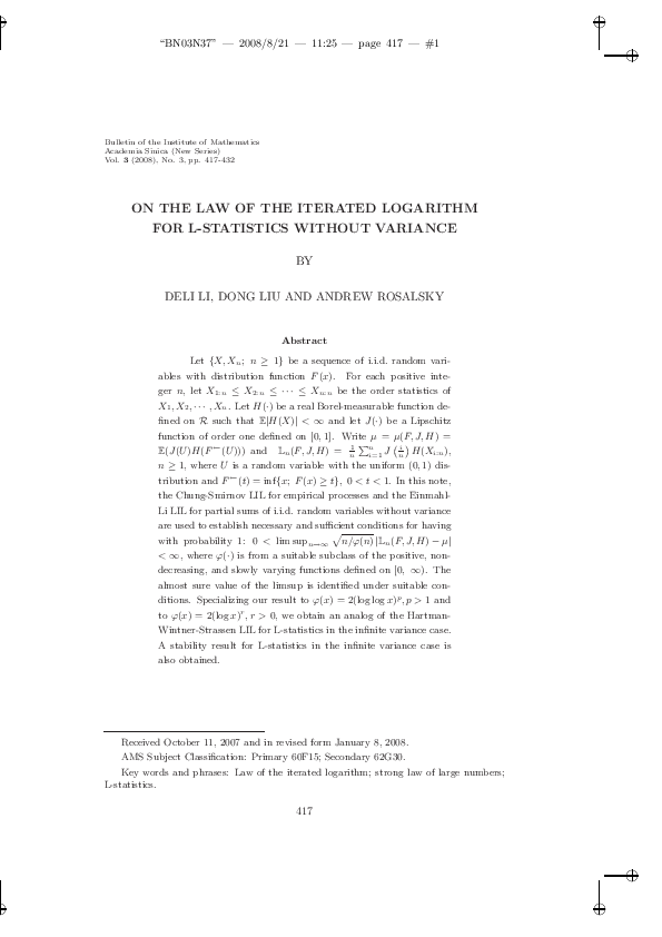 (PDF) On the Law of the Iterated Logarithm for L-Statistics Without ...