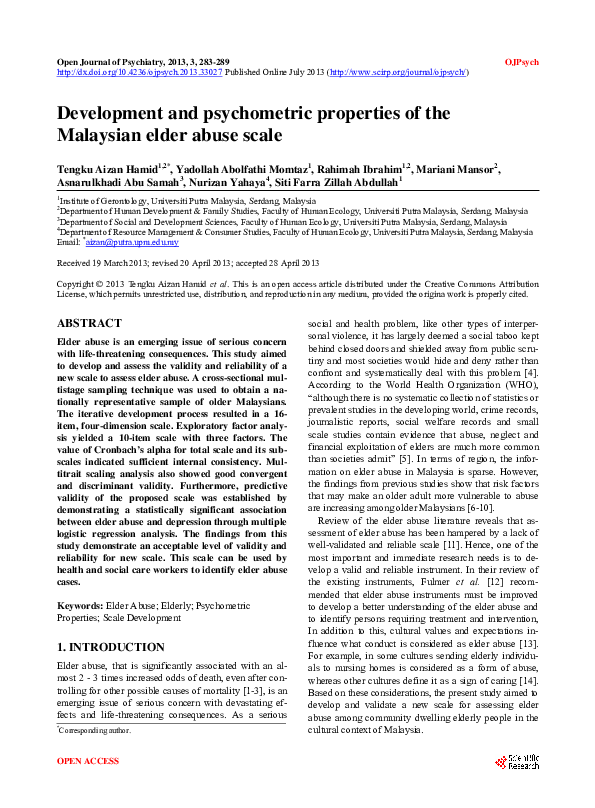 (PDF) Development and psychometric properties of the Malaysian elder ...