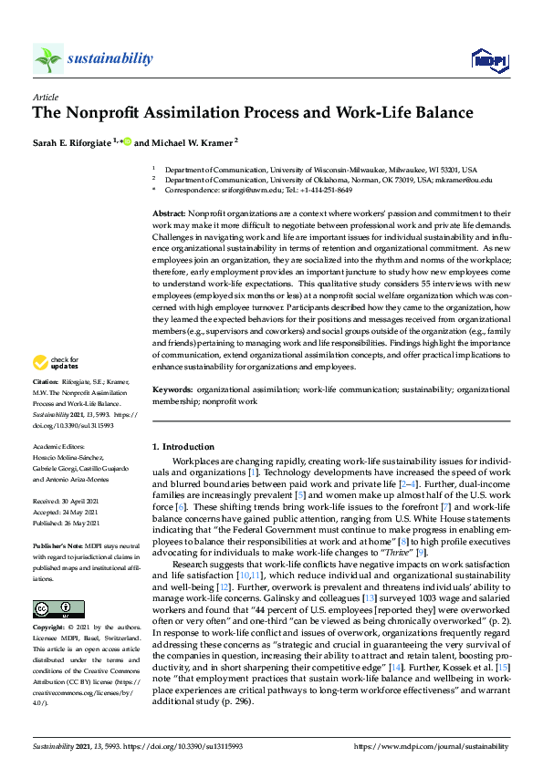 (PDF) The Nonprofit Assimilation Process and Work-Life Balance