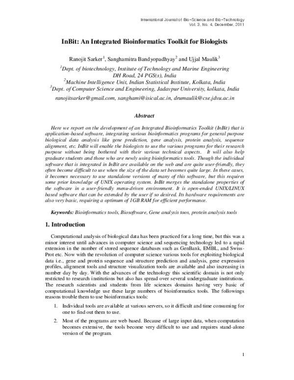 (PDF) InBit: An Integrated Bioinformatics Toolkit for Biologists