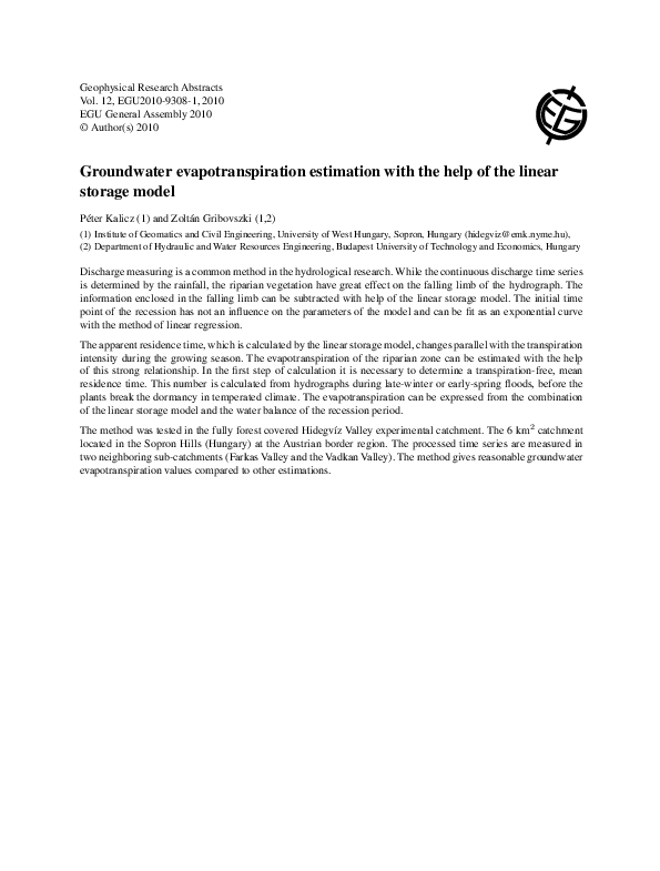 (PDF) Groundwater evapotranspiration estimation with the help of the ...