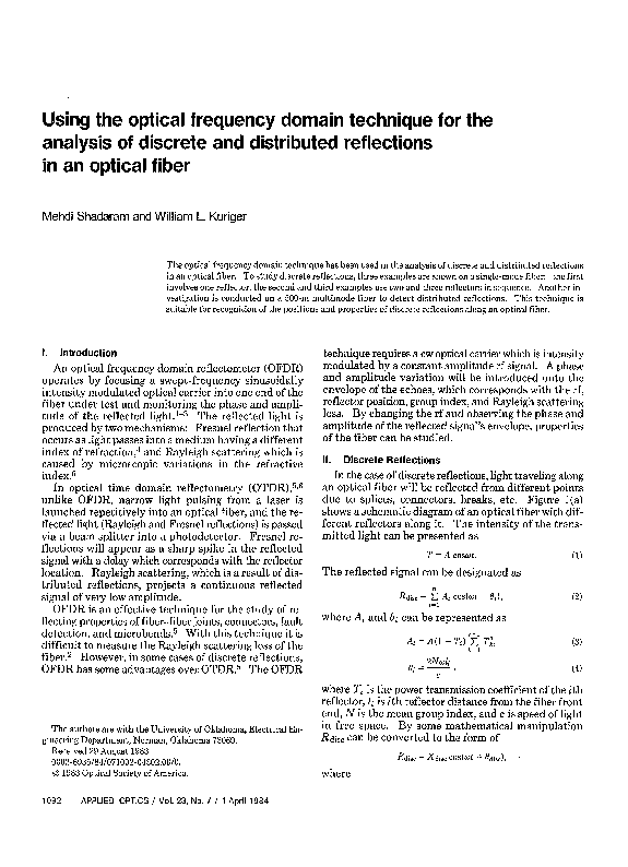 (PDF) Using the optical frequency domain technique for the analysis of ...
