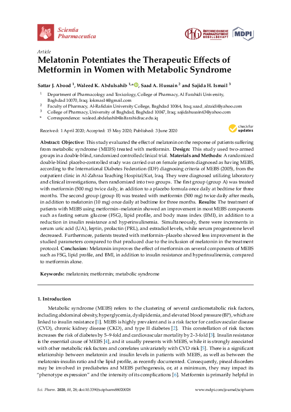 (PDF) Melatonin Potentiates the Therapeutic Effects of Metformin in ...