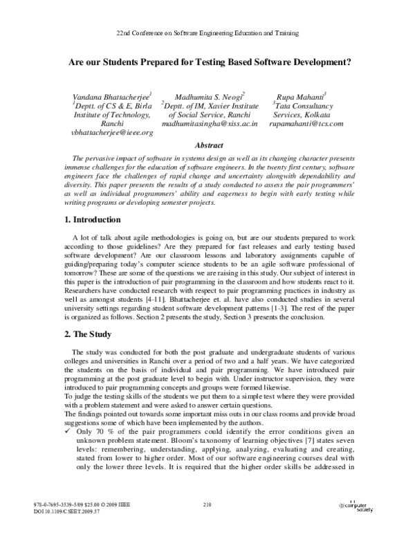 (PDF) Are Our Students Prepared for Testing Based Software Development?