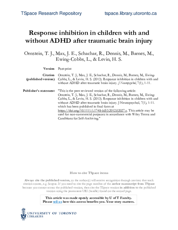 (PDF) Response inhibition in children with and without ADHD after ...