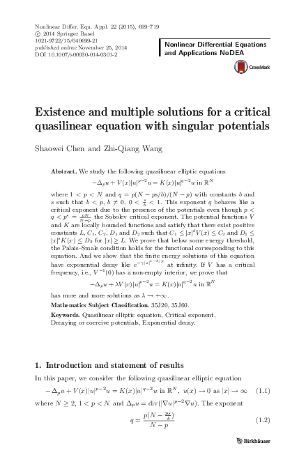 (PDF) Existence and multiple solutions for a critical quasilinear ...