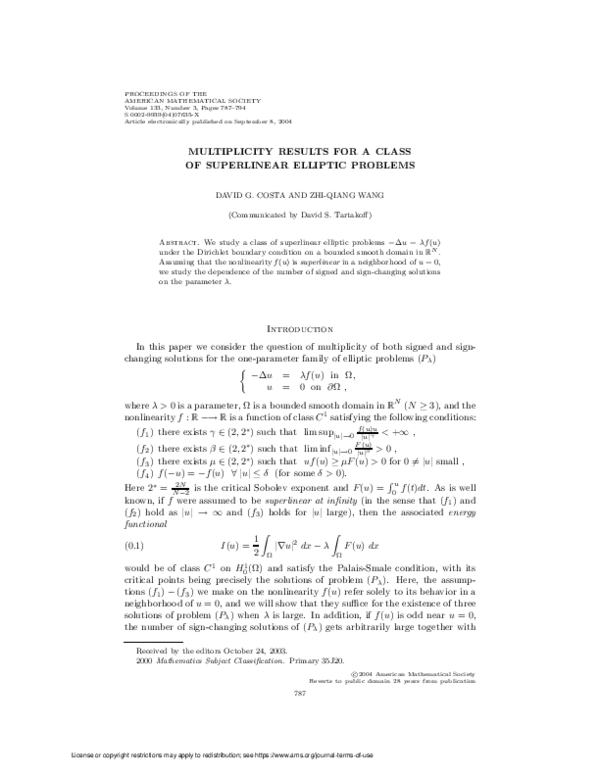 (PDF) Multiplicity results for a class of superlinear elliptic problems