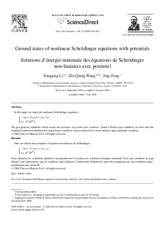 (PDF) Ground states of nonlinear Schrödinger equations with potentials ...