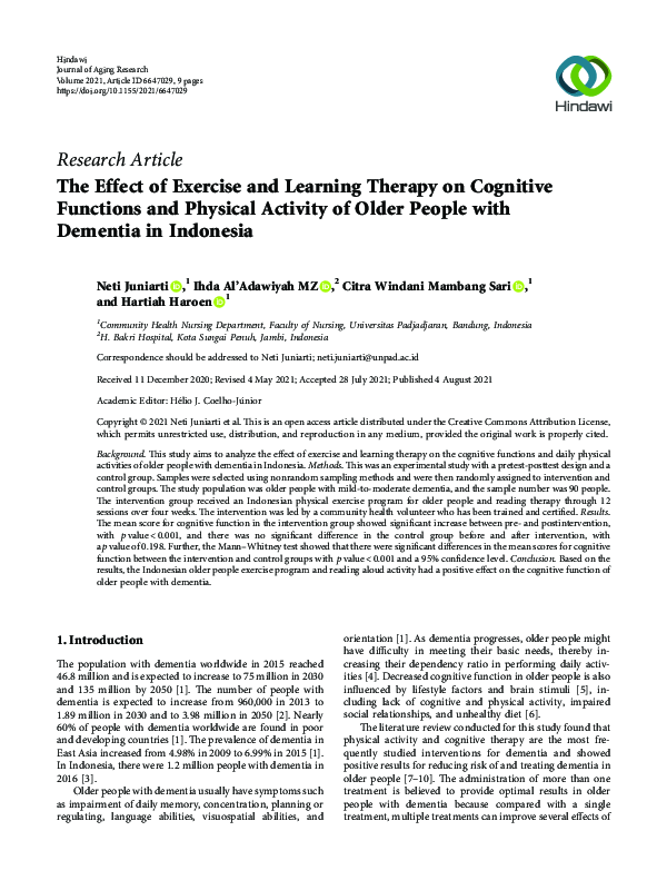 (PDF) The Effect of Exercise and Learning Therapy on Cognitive ...