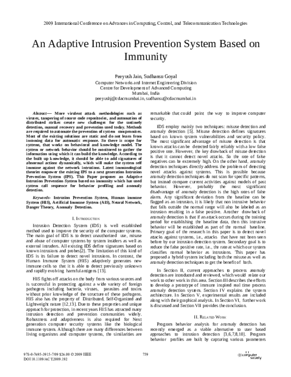 (PDF) An Adaptive Intrusion Prevention System Based on Immunity