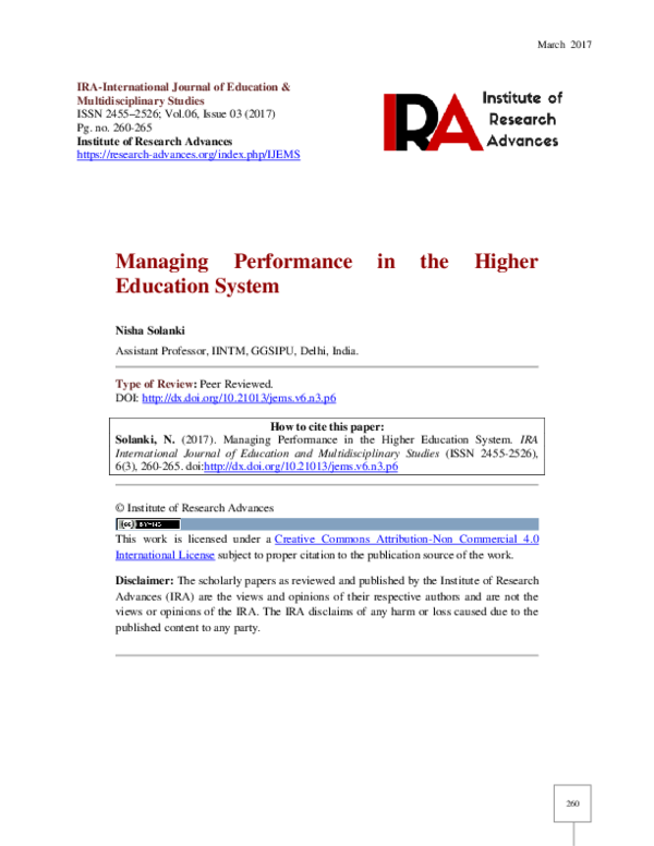 (PDF) Managing Performance in the Higher Education System